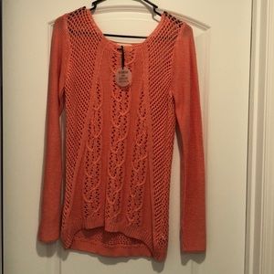 Coral crocheted sweater, never worn